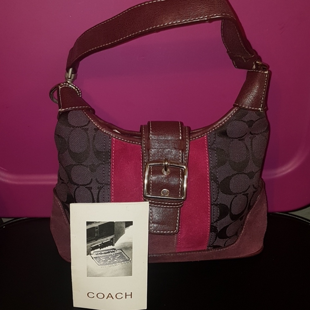 Coach signature monogram canvas and leather shoulder bag